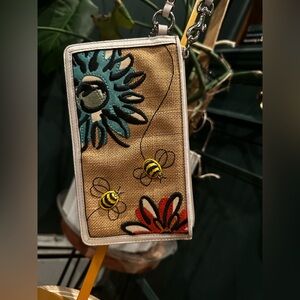 Coach Straw Bumblebee & Flower Wristlet